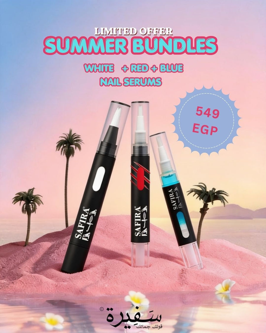 The "Post-Summer Nail Rehab" Trio (Safira Blue, White, and Red Nail Serums)